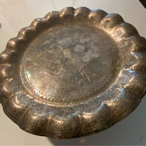 Vintage Round Decorative Silverplate Serving Tray
